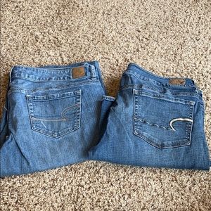 (2) pair AE 14 long bootcut jeans